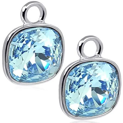 Produktbild: Charm Anhänger 2 Stück 925 Sterling Silber Blau für Creolen Markenkristalle NOBEL SCHMUCK®