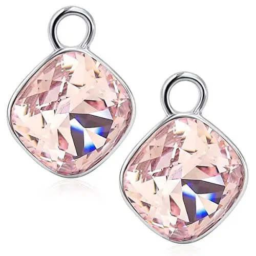 Produktbild: Charm Anhänger 2 Stück 925 Sterling Silber Rosa Creolen Kristalle NOBEL SCHMUCK