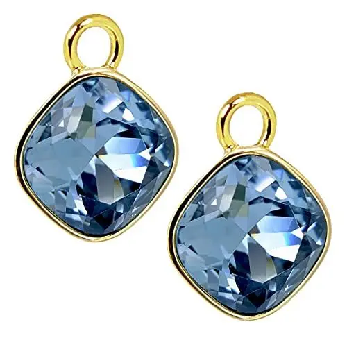 Produktbild: Charm Anhänger 2 Stück Gold 925 Sterling Silber für Creolen Markenkristalle Blau NOBEL SCHMUCK®