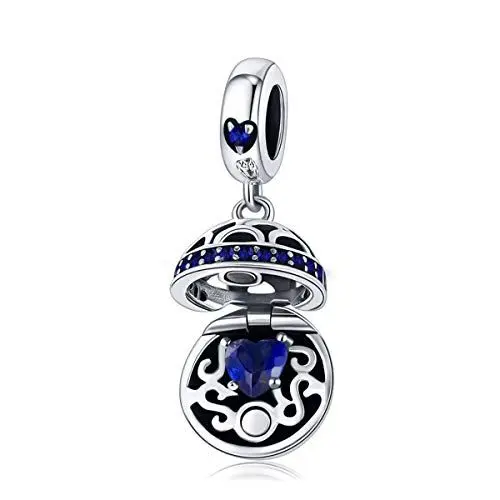 Produktbild: Charm-Anhänger mit offenem Herz, Sterlingsilber, mit blauer Zirkonia, für Schlangenkette, Armband, Halskette