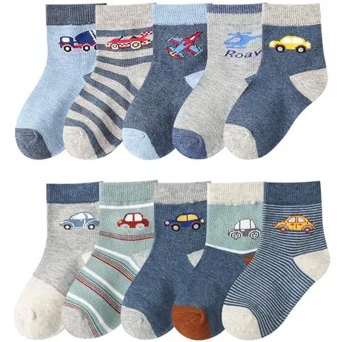 Produktbild: Charmi Jungen Socken Kindersocken Strümpfe Baumwolle 10er-Pack Autos und Flugzeuge 27-30 EU (Herstellergröße L)