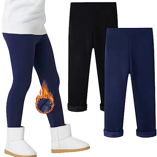 Produktbild: Charmi Mädchen Gefütterte Leggings Thermoleggings Warme Hose Baumwolle 2er-Pack Schwarz Marineblau 146-152 (Herstellergröße 160)
