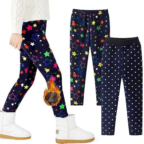 Produktbild: Charmi Mädchen Leggings Gefütterte Thermo Winter Warme Hose 2er-Pack Bunte Sterne 116 (Herstellergröße 120)