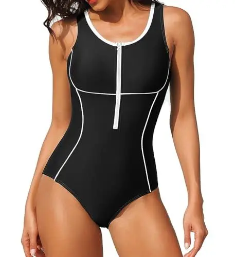 Produktbild: Charmo Damen Badeanzug Sport Einteilige Bademode Bauchweg Push Up Swimming Suits Women Sport Monokini mit Breite Schultergurte