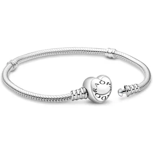 Produktbild: APUUESN Charms Anhänger Armband Herz Verschluss 19CM Damen,ME Charm Moments Armbänder Sterling Silber S925,Schlangenkette Fake Bracelet,Armreif Schmuck,Geschenk für Frauen Geburtstag