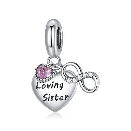 Produktbild: Charms Anhänger für Pandora Charms Armbänder für Damen, 925er Sterlingsilber, liebevolle Schwester-Anhänger-Perle mit Zirkonia, Mädchen-Schmuck-Geschenke