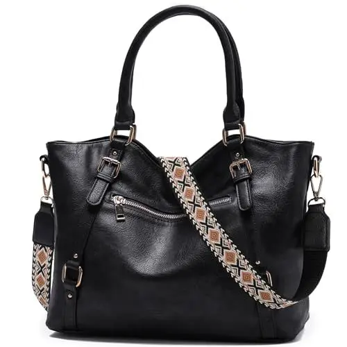 Produktbild: Chase Chic Handtasche Damen,Vegan Leder Hobo Taschen Top Griff Satchel Schulter,Umhängetasche Schultertasche für Frauen mit verstellbarem Riemen(Schwarz)