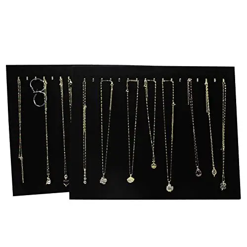Produktbild: chaungzhi 2 Pack Schmuckständer Schwarz Samt für Ketten Aufbewahrung Jewelry Organizer mit 17 Haken Kettenständer Schmuck Organizers für Halsketten, Ohrringe & Andere Accessoires, 37 x 30 x 11,4 cm