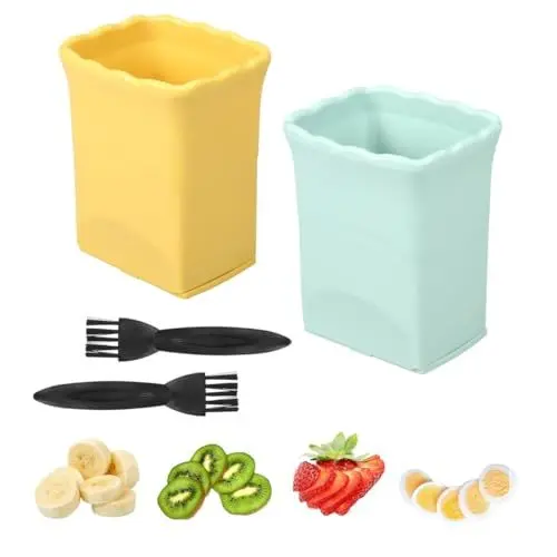 Produktbild: ChAusa 2 Stück Obstschneider,Tassenschneider mit BehäLter,Cup Slicer Scheiben Multifunktional,Edelstahl Obstschneider mit 2 Bürste Erdbeer Schneider für Erdbeere Banane Salatzubereitung Tassen
