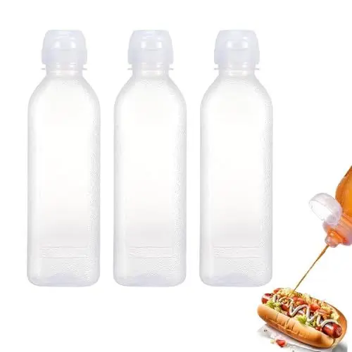 Produktbild: ChAusa 3 Stück Squeeze Flasche, 300ml Squeeze Ölspender Flaschen, Plastik Quetschflasche mit Kappen, Kein Leck Condiment Flaschen für Ketchup, Scharfe Soße, Olivenöl, Saucenflasche