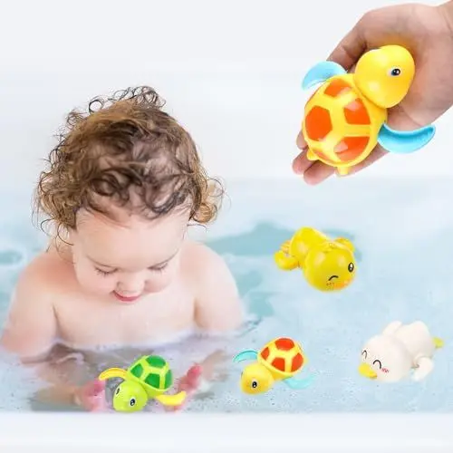 Produktbild: ChAusa 4Pcs Baby Badespielzeug,Badewannenspielzeug ab 1 Jahr Spielzeug Badewanne Wasserspielzeug Baby ab 6 Monate Uhrwerk Kleine Tiere Schwimmbad Spielzeug Geschenke für Kinder Jungen und Mädchen