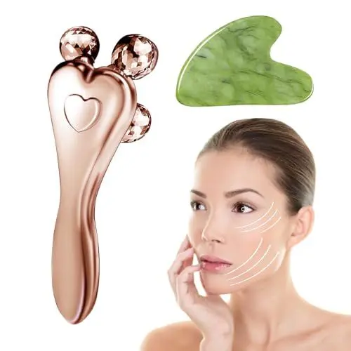Produktbild: ChAusa Gesichtsmassagegerät, Face Roller, Gesichtsroller, Gua Sha MassagegeräT, 3D Gesichtsroller, Face Massage Roller für Massage Gesichtslifting, Formend, Straffer, Anti Falten(Gold)