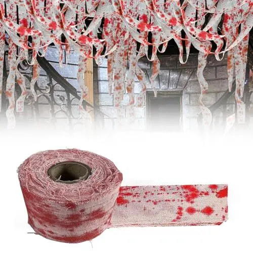 Produktbild: ChAusa Lebensecht 10m Halloween Bluttuch Halloween-Horror-Gaze Halloween Blutverband Halloween-Gaze-Dekoration Halloween-Blutgaze für Make-up-Requisiten für Halloween Türen,Wände Dekoration(8cm*10m)