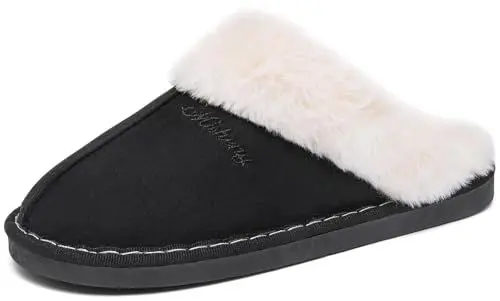 Produktbild: ChayChax Damen Herren Warme Plüsch Hausschuhe Flauschige Pantoffeln Memory Foam Slippers im Herbst und Winter für Drinnen und Draussen, Schwarz, 38/39 EU = Hersteller 40/41