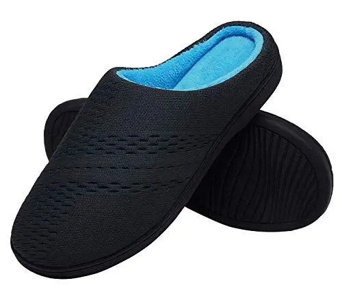 Produktbild: ChayChax Damen Herren Winter Hausschuhe Wärme Memory Foam Baumwolle Home Pantoffeln,Schwarz Blau,40/41 EU