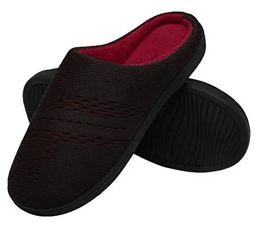 Produktbild: ChayChax Damen Herren Winter Hausschuhe Wärme Memory Foam Baumwolle Home Pantoffeln,Schwarz Rot,44/45 EU
