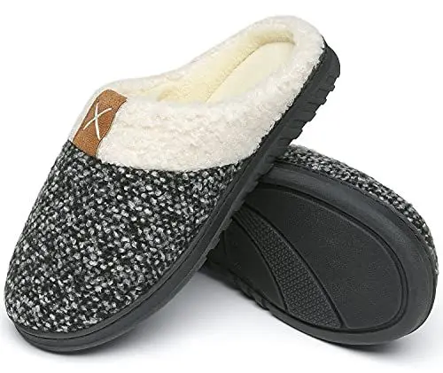 Produktbild: ChayChax Damen Herren Winter Hausschuhe Wärme Memory Foam Baumwolle Home Pantoffeln,Schwarz Weiß A,40/41 EU