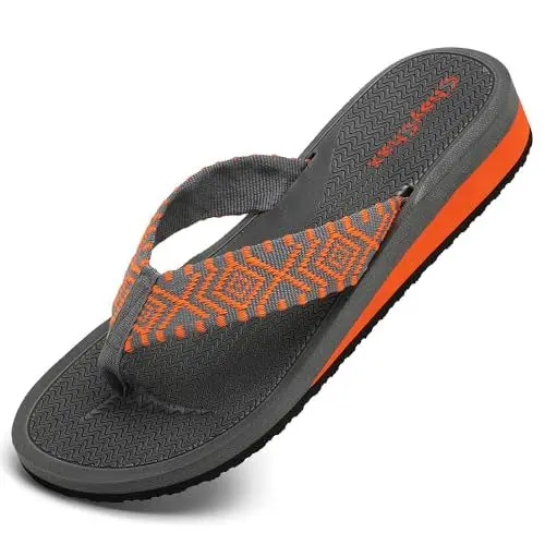 Produktbild: ChayChax Zehentrenner Damen Bequem Flip Flops Sommer Pantoletten Plateau Pantoffeln Rutschfest Badelatschen,Orange,38 EU