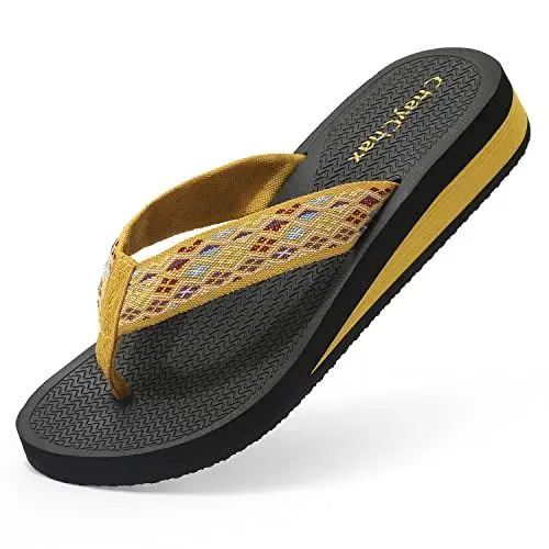 Produktbild: ChayChax Zehentrenner Damen Bequem Flip Flops Sommer Pantoletten Plateau Pantoffeln Rutschfest Badelatschen, Golden, 38 EU