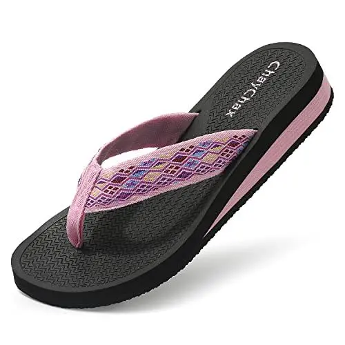 Produktbild: ChayChax Zehentrenner Damen Bequem Flip Flops Sommer Pantoletten Plateau Pantoffeln Rutschfest Badelatschen, Rosa, 39 EU