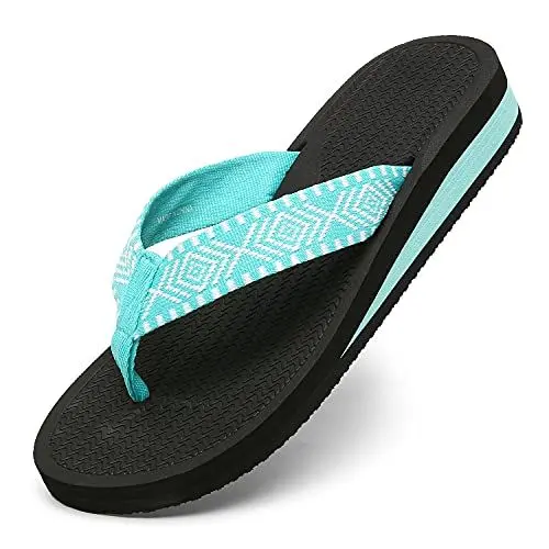 Produktbild: ChayChax Zehentrenner Damen Bequem Flip Flops Sommer Pantoletten Plateau Pantoffeln Rutschfest Badelatschen, Blau, 39 EU