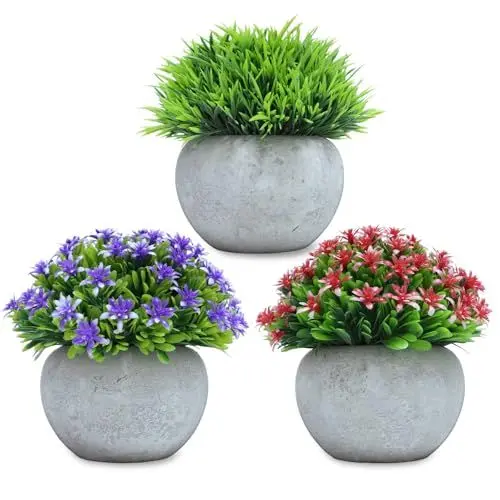 Produktbild: CHDITB 3 Stück Kunstblumen Deko,Kunstblumen Pflanzen Wie Echt,Künstliche Pflanzen Blumen im Topf,Kleine Künstliche Pflanzen Tischdeko,Dekopflanze für Wohnzimmer Schlafzimmer Schreibtisch Büro Balkon