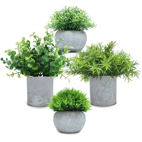 Produktbild: CHDITB 4 Stück Künstliche Pflanzen,Kunstpflanze Wie Echt, Künstliche Pflanzen im Topf Zimmerpflanzen,Kleine Kunstpflanze Eukalyptus Rosmarin Fake Plant Kleine Tischdeko Haus Balkon Büro Deko