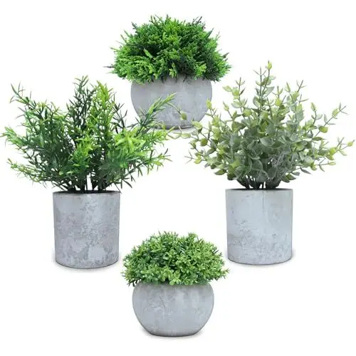 Produktbild: CHDITB 4 Stück Kunstpflanze Wie Echt,Künstliche Pflanzen im Topf Zimmerpflanzen,Kleine Künstliche Pflanzen,Eukalyptus Dekopflanze,Fake Plant Plastik Pflanze für Badezimmer Küche Tischdeko Balkon Deko