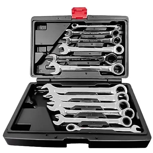Produktbild: Chedin Ratschenschlüsselset, Ringschlüssel maulschlüssel set, 12-tlg Ring Maul Gabelschlüssel, 8-19mm schraubenschlüssel set, Ratschenringmaulschlüssel (Fester Kopf), SN20230613BS