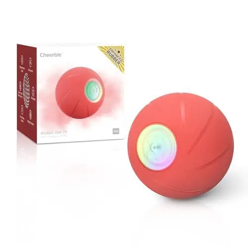 Produktbild: Cheerble Wicked Ball PE - Verbesserte Gummiversion Hundeball - Selbstrollender Hundespielzeug mit 3 Spielmodi & LED-Licht - Robustes interaktives Hundespielzeug für mittelgroße bis große Hunde (Rot)