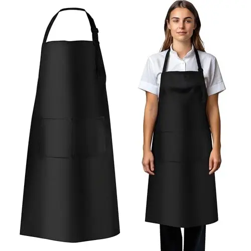 Produktbild: Cheerhom 2 Schürze, Kochschürze für Herren und Damen, schwarze Grillschürzen mit verstellbaren Nackenbändern & 2 geräumigen Taschen, wasserdichte Schürzen für Köche, BBQ, Malerei, Backen, Kochen.