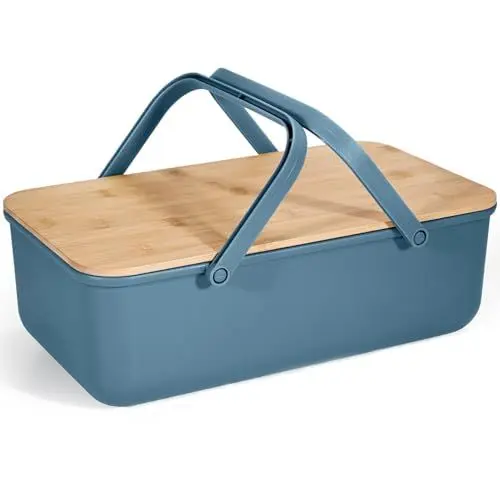 Produktbild: Cheerhom Brotkästen mit Deckel,Kann als Schneidebrett, Brot Aufbewahrungsbox mit Griff 38x21x13cm Vorratsbehälter für Brot, Gebäck und Vorräte, für Küche und Camping (Blau, 38x21x13 cm)