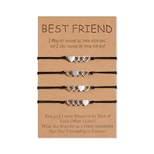 Produktbild: CheersLife 4 Bester Freund Armbänder Satz Freundschaft Wunsch Armband Passende Distanz Herz Armband Geschenke für Frauen Mädchen Teen Männer Schwestern