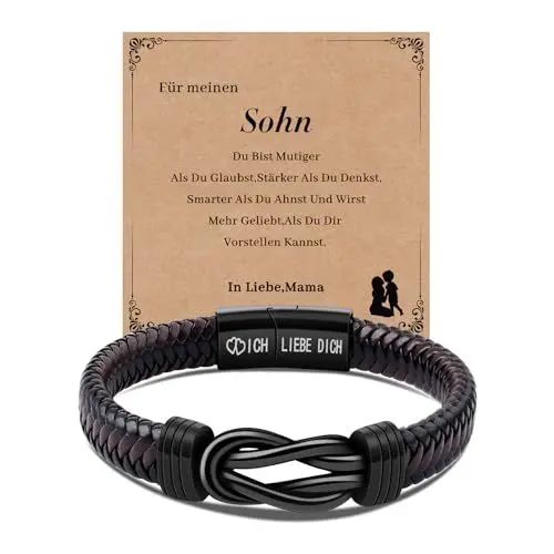Produktbild: CheersLife An Meinen Sohn Armband Herren Lederarmband Herren Knoten Herrenarmbänder Leder Männer Armband Geschenke für Männer Sohn Flechtarmband mit Magnetverschluss