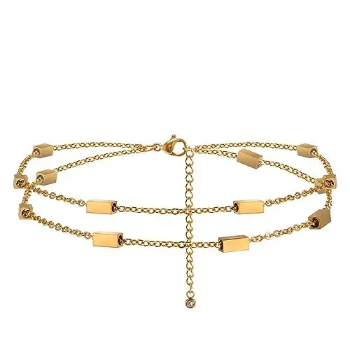 Produktbild: CheersLife Kleine Bar Fußkettchen für Damen, Sommer Strand Schmuck Geschenk für Damen Mädchen, Verstellbare Fußkette Gold