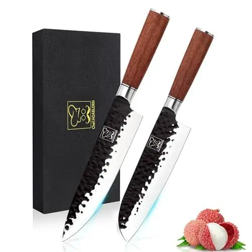 Produktbild: Chefhoablorn Küchenmesser-Set 2-teilig aus hochwertigem Kohlenstoff-Edelstahl für professionelle Küchenmesser mit ultrascharfer Klinge
