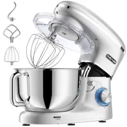 Produktbild: CHeflee Küchenmaschine Teigmaschine 1500W Knetmaschine,Mit 6.2L EdelstahlschüSsel,6 Geschwindigkeit Reduzierte GeräUsche,Mit RüHrbesen,RüHrhaken,SpritzwassergeschüTzter Knetmaschine Mit Knethaken