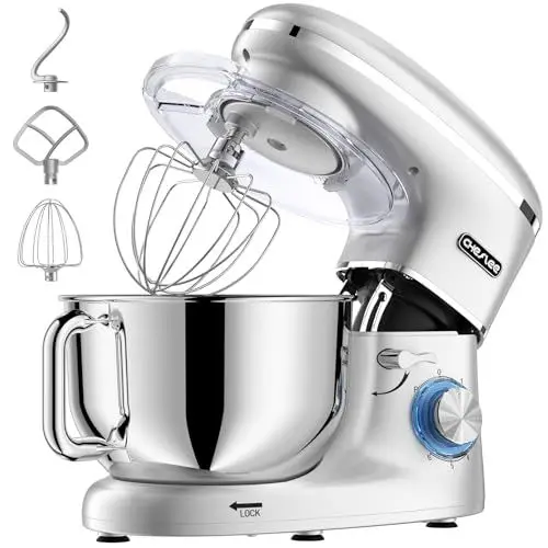 Produktbild: CHeflee Küchenmaschine Teigmaschine 1500W Knetmaschine,Mit 6.2L EdelstahlschüSsel,6 Geschwindigkeit Reduzierte GeräUsche,Mit RüHrbesen,RüHrhaken,SpritzwassergeschüTzter Knetmaschine Mit Knethaken