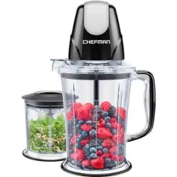 Produktbild: CHEFMAN 2-in-1 Smoothie Maker und Tragbarer Mixer mit 400W Motor, 2-Stufigem Messer, Eiszerkleinerer - Ideal für Smoothies, Pürees, Gehacktes Gemüse und Mehr - Große und Kleine Behälter, Pulsfunktion
