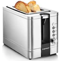 Produktbild: Chefman Edelstahl-Toaster für 2 Scheiben mit 7 Bräunungseinstellungen, extrabreiten Schlitzen für Bagels, Funktionen für Auftauen/Aufwärmen/Stopp, herausnehmbare Krümelschublade, 925W, 240V, Silber