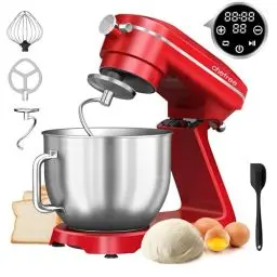 Produktbild: Chefree Knetmaschine Profi Küchenmaschine,7L Schüssel mit 3 Rührwerkzeuge, 1800W,LED-Touchscreen,10 Stufen,Knethaken Rühr- & Schneebesen,Planetenrührwerk,Rot,M500