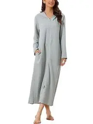 Produktbild: cheibear Damen Robe mit Reißverschluss vorne und Kapuze Hauskleid Nachthemd Hausmantel Kapuzenpullover langer Loungewear Bademantel Grau XXL