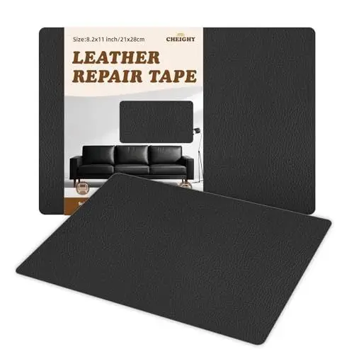 Produktbild: CHEIGHY 2er Leder Reparatur Set - 20x28 cm Kunstleder Selbstklebend Reparatur Lederflicken Premium Leder Patch Selbstklebende Flicken für Sofas Couch Autositze Möbel Reparatur (Schwarz, 20 x 28 cm)