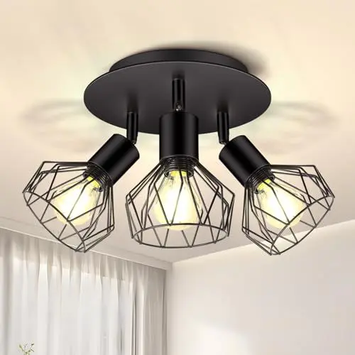 Produktbild: CHENBEN LED Deckenstrahler 3 Flammig Strahler Deckenleuchte Schwarz E14 Spotleuchte Wand 350°Wandstrahler Gitter für Küche Schlafzimmer Wohnzimmer,Nein E14 Leuchtmittel
