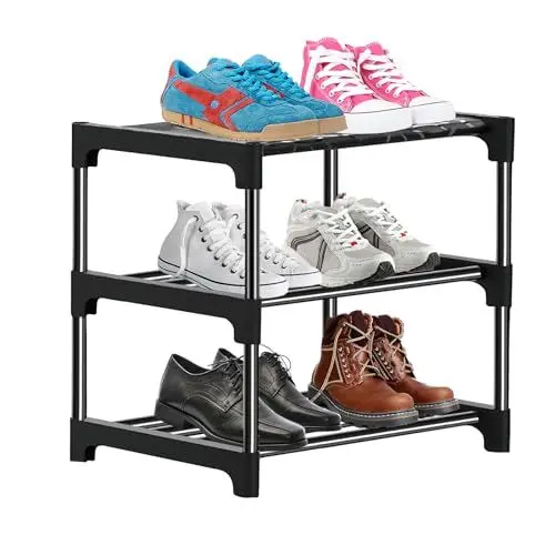 Produktbild: ChenFec Schuhregal, Stapelbares kleines Schuhregal,3-stöckig,6 Paar,Shoe Rack für Eingangsbereich,Flur und Schrank,platzsparende Aufbewahrung und Organisation