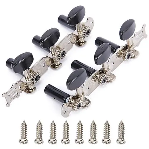 Produktbild: CHENNAN 2 Stück Metallisch Ersatzteile Gitarre Tuning Pegs Klassische 3R +3L Gitarre Mechaniken Knöpfe Stimmwirbel Stimmgerät Tuner für Guitar Universelle Größe für Akustikgitarren (Schwarz)