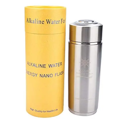 Produktbild: CHEOTIME 14oz isolierte Wasserflasche, erzeugt Premium-Wasser mit hohem pH-Wert, Edelstahl-Wasserflasche, tragbare Nano-Balance-Bio-Energie-Lonizer-Becherflasche für Wandern, (Silber)