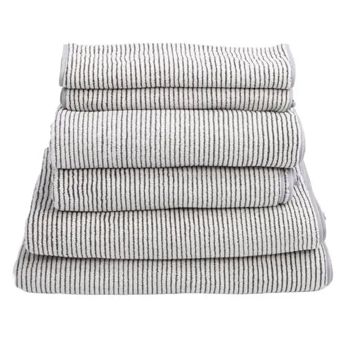 Produktbild: CHEOTIME Elegant Comfort Premium Cotton 6-teiliges Handtuchset, bestehend aus 2 Waschlappen, 2 Handtüchern und 2 Badetüchern, sehr saugfähige und superweiche Handtücher für das