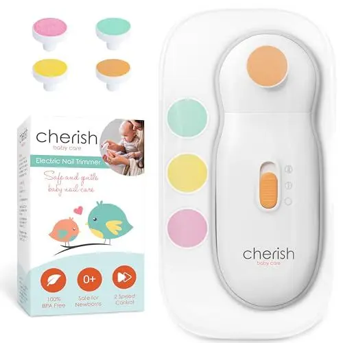 Produktbild: Cherish Baby Care Elektrische Nagelfeile Baby - Automatischer Sicherheitsstopp, Baby Nagelfeile Elektrisch mit 4 Feilpads, Baby Nagelset mit Etui, Baby Must Have Neugeborene (0-12+ Monate)