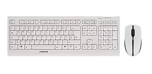 Produktbild: CHERRY B.UNLIMITED 3.0, Kabelloses Tastatur- und Maus-Set, Deutsches Layout (QWERTZ), 2,4 GHz Funk, Dauerhaft Abriebfeste Tasten, Wiederaufladbar, Weiß-Grau